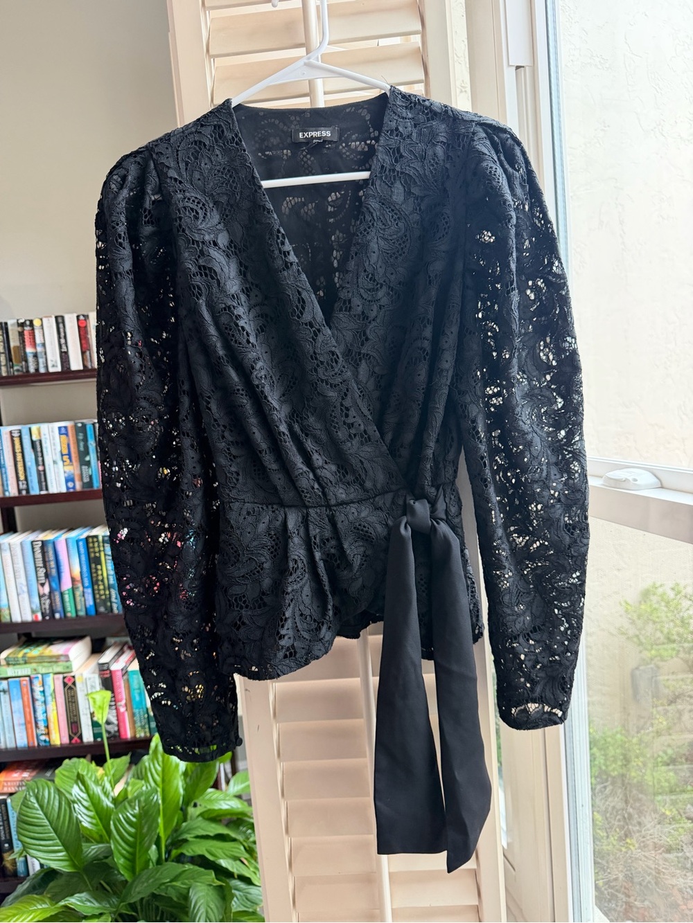 Express Black Lace Wrap Blouse with Side Tie